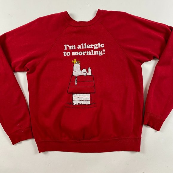 Vintage 70s Snoopy Peanuts Sweatshirt Small I'm Allergic To Morning Woodstock - Picture 1 of 16